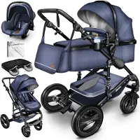Kiduku KIDUKU- 3 in 1 combi-kinderwagen- blauw/zwart- buggy incl. autostoeltje-regenhoes- inklapbaar