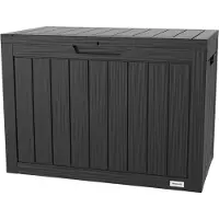 LifeGoods Opbergbox XS 170L - Tuinkussen Opbergbox - Waterdicht - Weerbestendig - Houtlook - Met Slothouder - Grijs