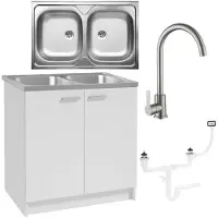 Stamar Keukenonderkast 80 cm - wit - met 2-baks spoelbak, keukenkraan en sifon