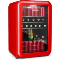 Klarstein PopLife Drankenkoeler - Mini-bar, Retrokoelkast, 0-10°C, slechts 39 dB, 115 L, milieuvriendelijk, dubbel glazen deur, Retro-design, rood