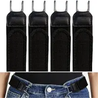 INF Set van 4 verstelbare elastische taillebanden met klittenbandsluiting en ijzeren haak (polyester + zinklegering) Black