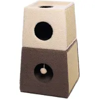 Flamingo Krabton – Doddo Beige & Taupe – 40 x 40 x 71 cm – 2 verdiepingen – sisal krabmat – pluche – uitneembaar kussen