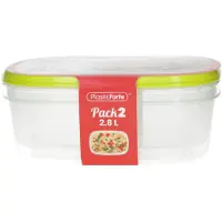 PlasticForte Vershoudbakjes - 2x stuks - 2.8 liter - herbruikbaar - transparant/lime - kunststof - magnetron - vriezer