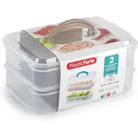 PlasticForte Lunch en Vleeswaren bewaarbakjes - transparant - 24 x 16 x 11 cm - 2 lagen - broodbeleg vershouddoos - vershoudbakjes