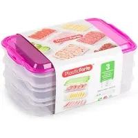 PlasticForte Vleeswaren bewaarbakjes - transparant/roze - 24 x 16 x 10 cm - 3 lagen - broodbeleg vershouddoos - vershoudbakjes