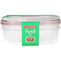 PlasticForte Vershoudbakjes - 2x stuks - 2 liter - herbruikbaar - transparant/roze - kunststof - magnetron - vriezer
