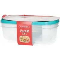 PlasticForte Vershoudbakjes - 2x stuks - 2.8 liter - herbruikbaar - transparant/blauw - kunststof - magnetron - vriezer
