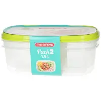 PlasticForte Vershoudbakjes - 2x stuks - 1.5 liter - herbruikbaar - transparant/lime - kunststof - magnetron - vriezer