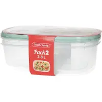 PlasticForte Vershoudbakjes - 2x stuks - 2.8 liter - herbruikbaar - transparant/groen - kunststof - magnetron - vriezer