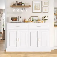Laura Keukenkast Dressoir 140 cm met Werkblad, 2 Laden en 4 Deuren – Buffetkast, Opbergkast, Keukeneiland, Voorraadkast voor Keuken, Woonkamer en Eetkamer – 140 x 39,5 x 92,5 cm – Wit –