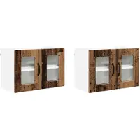 vidaXL Wandglas Kasten PORTO 2 pcs Oudhout Bewerkt hout