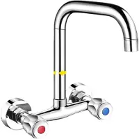 INF Wall-Mounted In-Wall Kitchen Hot And Cold Faucet - All-Copper 360 Swivel Two-Handle Ceramic Cartridge