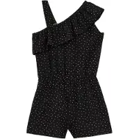 We fashion straight leg playsuit met stippen - zwart Meisjes Polyester Off shoulder - maat 134/140