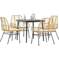 vidaXL 5-delige Tuinset met kussens poly rattan glas zwart