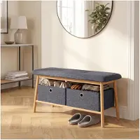 En.casa Schoenenbank Vad bamboe met opbergboxen 90x30x45 cm naturel en grijs []