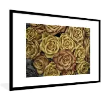 PosterMonkey Fotolijst incl. Poster - Rozen - Goud - Bruin - Boeket - 90x60 cm - Posterlijst