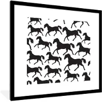 PosterMonkey Fotolijst incl. Poster - Paarden - Zwart - Wit - Meisjes - Kinderen - Meiden - 40x40 cm - Posterlijst