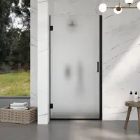 FortiFura Galeria Douchedeur - 70x200cm - scharnieren - deurgreep - vlak - gesatineerd veiligheidsglas - mat zwart SW1122551/SW1122561