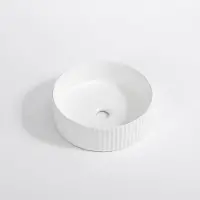 Qeramiq Arto waskom - 35x35x11.5cm - geribbeld - rond - keramiek - mat wit SW1413960