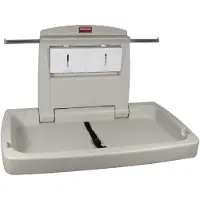 Rubbermaid babyverschoonstation, voor horizontale wandmontage, antimicrobieel, opvouwbaar, plank, houder voor maximaal 40 pads, PP, platinum