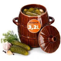 Kadax Steengoedpan, keramische pot met zijgrepen en deksel, vaatwasmachinebestendige steengoedpan, handgemaakte fermentatiepot van keramiek, inlegpan voor komkommers (3,2 liter)