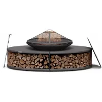 Blumfeldt Ebeko vuurschaal - 3-in-1 vuurschaal met grillrooster & tafel, Robuust staal, Incl. vonkenvanger, pook, houtblokkenlade & regenhoes, Perfect voor tuin & terras