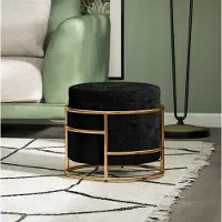 STILVORA Voetenbankje 42 x 42 x 39 cm - Met 24L Opbergruimte En Zachte Zitting - Voor Woonkamer En Slaapkamer - Stof En Metaal - Zwart