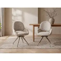 Vente-unique Set van 2 draaistoelen in tweed en taupe metaal - Crème - VALIANA