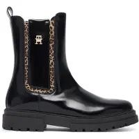 Tommy Hilfiger imitatieleren enkelboots met profielzool en panterprint - zwart Meisjes Imitatieleer - maat 36