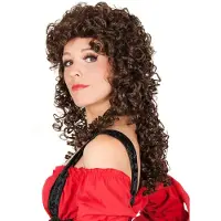Maskworld Lange Pruik Donkerbruin Gekruld - Carnavalspruik