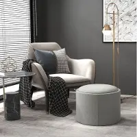 STILVORA Poef 56 x 42 cm - Rond Met Opbergruimte En Klapdeksel - Voor Woonkamer Slaapkamer En Hal - Linnenlook MDF - Grijs