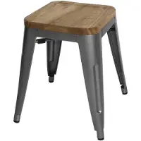 Bolero Stalen Kruk Met Houten Zitting - Grijs (4 Stuks) - GM636