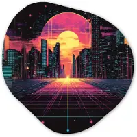 MuchoWow Organische wanddecoratie 60x60 cm - Organisch schilderij Stad - Gebouwen - Zon - Geel - Muurdecoratie woonkamer - Kamer decoratie - Schilderijen - Muurcirkel aesthetic