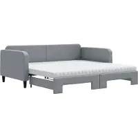 vidaXL Slaapbank onderschuifbed matrassen 100x200 cm stof lichtgrijs
