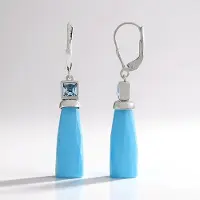 Cavill - 925 Sterling Zilver Oorbellen - Blauwe Chalcedoon & 16,92 ct Hemelsblauwe Topaas - Fancy Geslepen Edelstenen - Gerhodineerd - Elegant Design