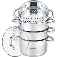 Klausberg Stoompan - Rijst- en Groentestomer 5-Delig - Ø 18 cm - Roestvrijstaal Met Glasdeksel 2.5L