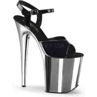 Pleaser - FLAMINGO809 Sandaal met enkelband, Paaldans schoenen - Paaldans schoenen - 35 Shoes - Zwart/Chroomkleurig