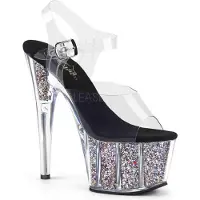 Pleaser EU 35 = US 5 | ADORE-708CG | 7 Heel, 2 3/4 PF Ankle Strap Sandal w/ Glitter Inserts