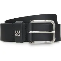 HUGO Riem van Italiaans leer met metalen decoratie met tweedelig logo