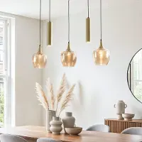 LumenXL Moderne hanglamp Eloi met twee gouden GU10 spots en drie amber glazen kappen, 5-lichts