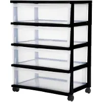 Iris New Wide Chest ladesysteem - 4 lades x 30L - Kunststof - Zwart/Transparant - Met wielen