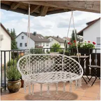 Casa.pro Hangkruk 'Kailua' voor 2 personen, 135 x 129 x 65 cm, maximaal 200 kg, geschikt voor binnen en buiten, boho-stijl, crèmekleurig