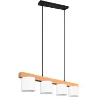TRIO Hanglamp Cameron 4 Lichts Wit Met Houtbruin