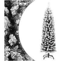 vidaXL Kunstkerstboom met sneeuw smal 150 cm PVC groen