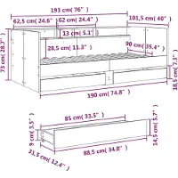 vidaXL Slaapbank met lades zonder matras 90x190 cm wit