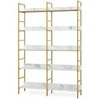 En.casa Boekenkast Noskik met 5 planken 180x120x30 cm wit marmerlook en goudkleurig []
