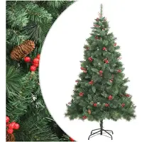 vidaXL Kunstkerstboom met scharnieren dennenappels en bessen 210 cm
