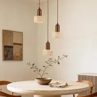 LumenXL 3-lichts Japandi hanglamp Muro van travertin (natuursteen) en hout