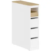SoBuy Toiletkast 20 cm, badkamerkast met 3 laden, kleine toiletpapierkast, mobiele plank voor badkamer, toilet en keuken, wit, 60 x 20 x 82,3 cm