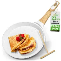 Nutrichef 9.45 cr?epan met antiaanbaklaag en houten spreider Duurzame, met marmer gecoate Dosa-pan Bakelieten handvat en inductiebodem PFOA/PFOS-vrij
